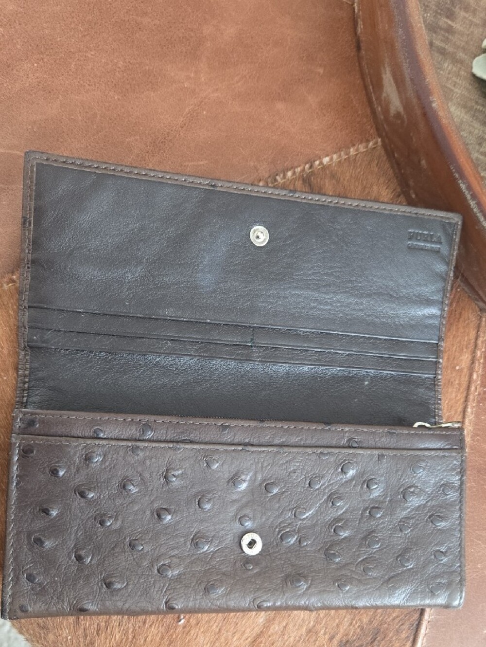Furla Dark Brown Ostrich Leather Wallet - Picture 4 of 9